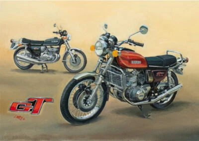 HANSEN FINE ART Suzuki GT750 GT550 Japanese Motorbike Motorcycle Blank Birthday Fathers Day Card