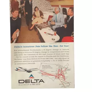 Vintage 1963 Delta Luxurious Jets Follow the Sun Ad Advertisment - Picture 1 of 5