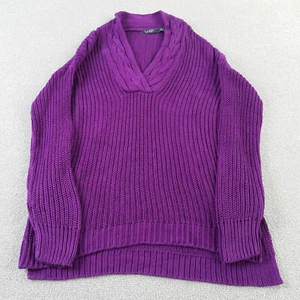 Ralph Lauren Jumper Womens Large Pullover Purple Shawl Neck Cotton Warm Cosy - Picture 1 of 11