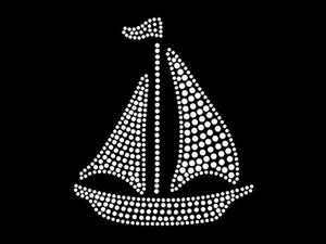 Hot fix diamante holiday SeaBoat transfer hot iron on motif for t-shirts bags - Picture 1 of 1