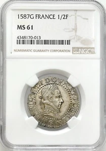 Henry III of Valois (1573-1575-1589) – AR Demi-franc 1587G / BENE / RRRR! - Picture 1 of 3