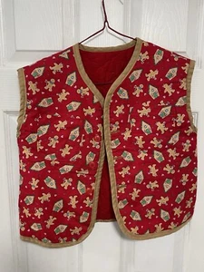 Girls Handmade Red Gingerbread Reversible Christmas Vest 8/10 - Picture 1 of 4