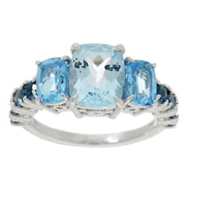 HSN Judith Ripka Sterling Silver Blue Topaz 3 Stone Ring Size 6