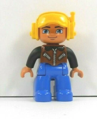 Lego Duplo Figure Helicopter Pilot Brown Jacket - Image 1 of 3