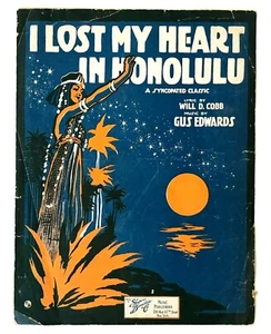 Partituras de 1916 I Lost My Heart in Honolulu arte de portada canción hawaiana antigua - Imagen 1 de 4