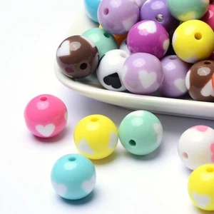 Large Bubblegum Beads Acrylic Round Big Spacers Heart Assorted Lot Mix 16mm 10pc - Picture 1 of 2