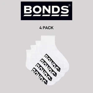 Bonds Kids Logo Cushioned Quarter Crew Sock Thickness & Comfiness 4 Pack RXTW4W - Picture 1 of 3