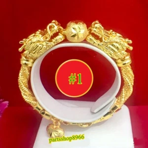 Thai Gold Plated 24k Solid Bracelet Yellow Chain Pendant 5 Baht Jewelry 6.5-7.5" - Picture 1 of 12