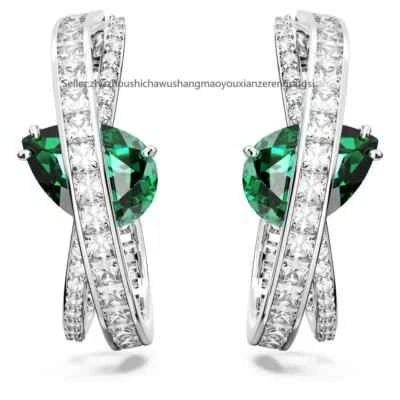 Swarovski 5665334 Hyperbola hoop earrings Green, Rhodium plated NIB Authentic - Image 1 of 4