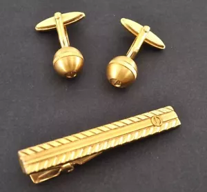 dunhill Tie Pin Cufflinks Gold Tone 2 pieces set Used Authentic 4367 - Picture 1 of 8