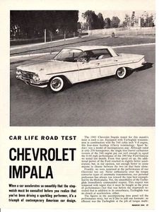 1961 Chevrolet Impala 348/250-PS ~ ORIGINAL 4-SEITEN STRASSENTEST / ARTIKEL / AD - Bild 1 von 1