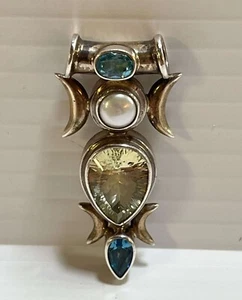 Unique Sterling Silver Blue Topaz Pendant-Vintage - Picture 1 of 3