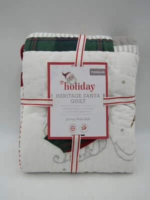 Pottery Barn Kids Holiday Heritage Santa Toddler Bedding Quilt Multi #9S - Image 1 of 4