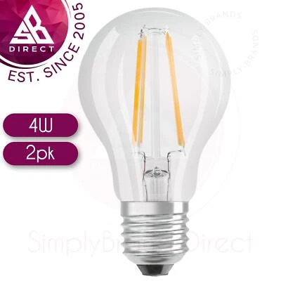 Osram 4W LED Clear Glass GLS ES Light Bulb│Filament│470 Im│Warm White│E27│2 Pk - Image 1 of 3