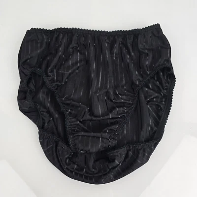 WARNERS Panty Brief Bright Stripes Hi Cut Polyester Satiny Black Vtg 55131 Sz 5 - Image 1 of 4