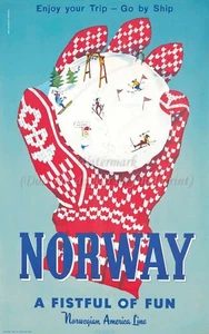 Vintage Norway Norge Travel Poster or Canvas Print "Norway - America by Ship" - Picture 1 of 1