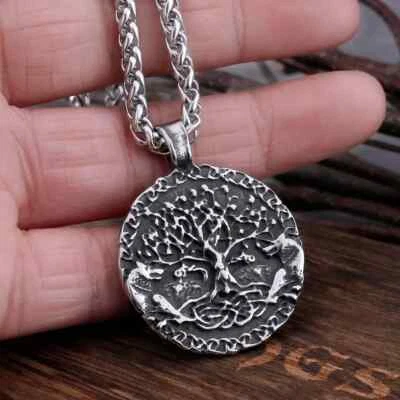 Novo Amuleto Viking Masculino Nórdico Fenrir Lobo Celta Árvore da Vida Colar Pingente - Imagem 1 de 4