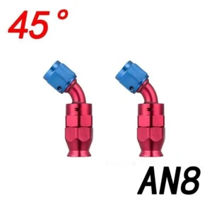 2Pcs Red Oil Fuel Line Hose End Fitting Adapters Kits 45°Degree AN8 Aluminum End - Picture 1 of 11