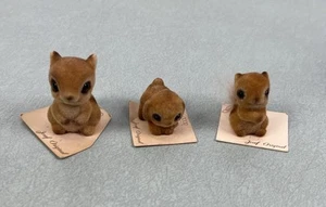 Josef Original Flocked Squirrel Bunny Figure Lot Wood Base Vintage - Picture 1 of 8