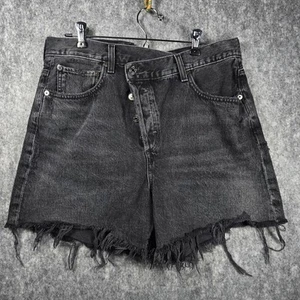 Pantalones Cortos Agolde Mujer 29 Negros Jean Denim Entrecruzado Tiro Alto Hitchhike Lavado - Imagen 1 de 16
