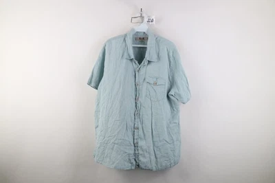 Flax Mens Medium Faded Linen Short Sleeve Collared Button Shirt Light Blue - Image 1 of 4