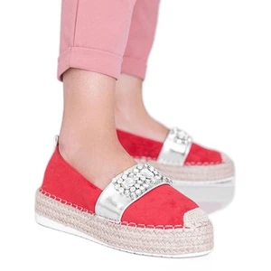 Rote Espadrilles mit Cher-Steinen silber- - Bild 1 von 2