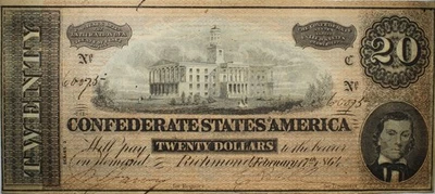 1864 $20 Confederate States Of America Currency AU+ P191 - Image 1 of 2