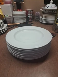 8 CRATE & BARREL STACCATO 11" PORCELAIN WHITE DINNER PLATES Euc Guc Bin 126 - Picture 1 of 11