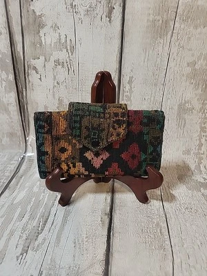 Vintage Floral Colorful Tapestry Carpet Tri-Fold Wallet Leather Inside  - Image 1 of 4
