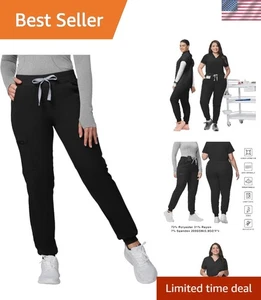 Medical Scrub Pants für Damen Slim Fit Jogginghose schwarz 5 Taschen Mid Rise - Bild 1 von 8