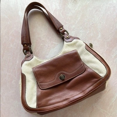 Bolso de hombro vintage para mujer Cole Haan de cuero marrón y lino Foto 1 de 4