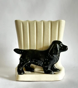 Roseville Ohio Midcentury Robinson Ransbottom Black Dog Cream Planter/Vase #1302 - Picture 1 of 18
