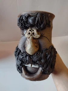 6.5" Vintage 1970s Funny Face Mug McGillivray Moustache Stoneware Studio Pottery - Picture 1 of 7
