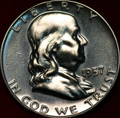 Medio Franklin de plata 1957 Philadelphia Mint prueba sin circular Foto 1 de 2