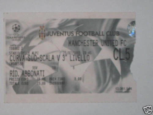 JUVENTUS - MANCHESTER UNITED BIGLIETTO TICKET CL 02/03 - Immagine 1 di 1