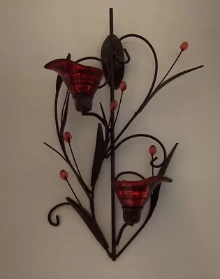 "Aplique de pared de metal Art Deco con flor de rubí 14""" Foto 1 de 4