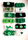 12 Party Wristbands Favors Bracelets St. Patrick's Day Green Shamrock, Hand Knit