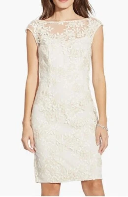 NEW Lauren Ralph Lauren Dress Ivory Lace Embroidered Sz 10 PETITE + Slip Inside - Image 1 of 4