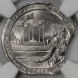 2019 NGC MS62 Triple Curved Clips American Memorial Park Quarter Mint Error Rare - Picture 1 of 4