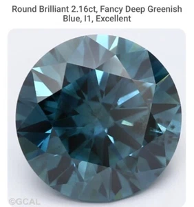 2.16ct Round Brilliant Blue I1 Lab Grown Diamond GCAL 273340525 Fancy Colour Lab - Picture 1 of 15
