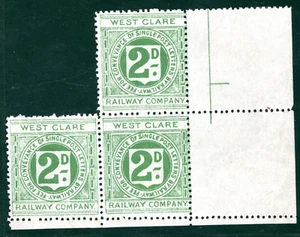 GB Ireland WEST CLARE RAILWAY Letter Stamp 2d *CORNER MARGINAL BLOCK* MNH RSB164 - Picture 1 of 6