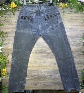 Robin’s Jean Rhinestones Distressed Size 36-38 Designer Denim Gray USA Made - Picture 1 of 24