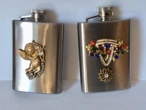Jeweled Angel Flachmänner 4 Unzen Edelstahl - handgefertigte Karynjamiedesigns neu - Bild 1 von 7
