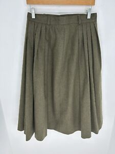 Escada Vintage Olive Green Pleated Skirt Womens 42 100% Wool Cottagecore Germany