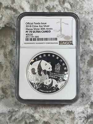 2018 Chinese 30th Anniversary Panda 2oz Macau Show NGC PF 70 Ultra Cameo - Image 1 of 2