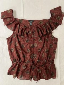 Ralph Lauren Ruffle Neck Cotton Gauze Top XL Peplum Waist Lightweight Semi-Sheer - Picture 1 of 7