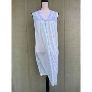 Vintage Komar Women’s Blue White Nylon Lace Knee Length Nightgown Size Medium - Picture 1 of 8
