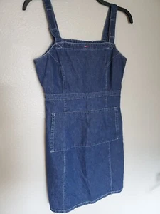 Tommy Girl Vintage Dress Denim Bib Overalls Blue Size Large - Picture 1 of 7