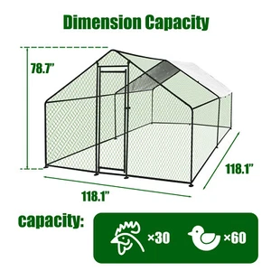 Large Metal Chicken Coop Walk-In Chicken Run Peaked Roof Farm Yard 10x10x6.6 ft - Picture 1 of 9