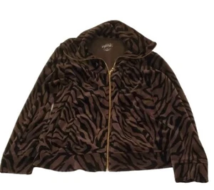 Style&co jacket Womens Brown Tiger Print Velvet Long Sleeve Zip Up, Medium,BGA7 - Picture 1 of 9
